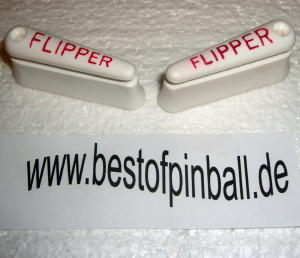 Flipperfinger weiß 2" abgerundet mit roten Buchstaben (Paar)